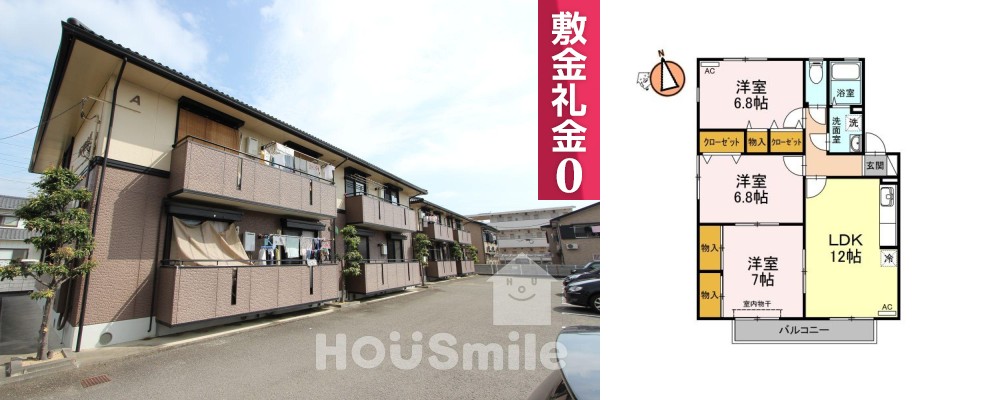 ルミナス山城 A102の外観と間取り図