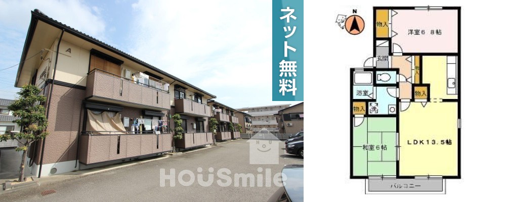 ルミナス山城 B201の外観と間取り図