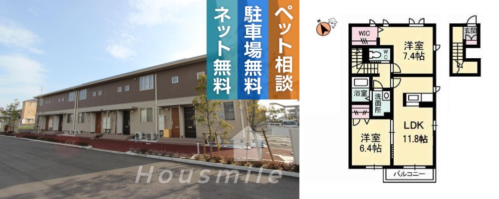 プロヌーブ沖洲I番館 206の外観と間取り図