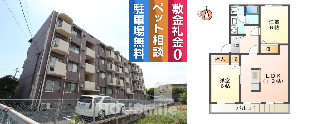 上助任町 マンション 2LDK 205の外観と間取り図