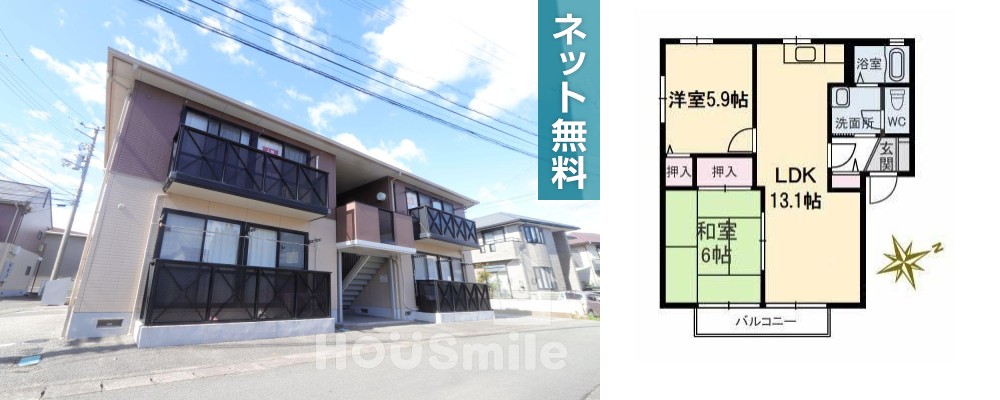 ディアス川南 A棟 201の外観と間取り図