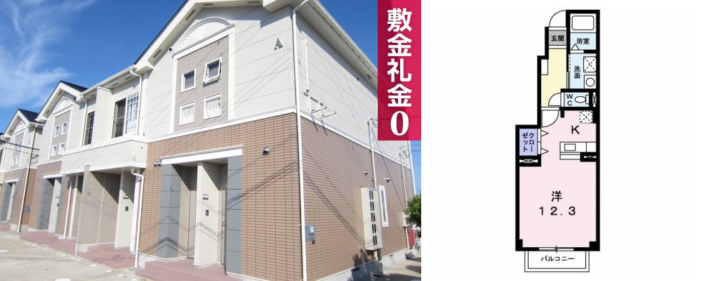 ソレイユ北島 A 102の外観と間取り図