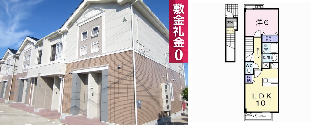 ソレイユ北島 A 202の外観と間取り図