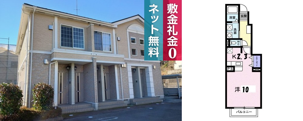 プリムヴェールB 102の外観と間取り図