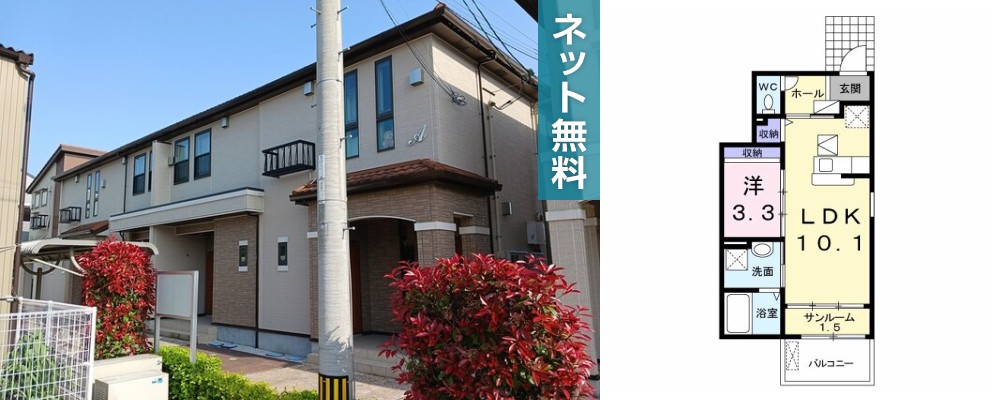 ボヌール A 101の外観と間取り図