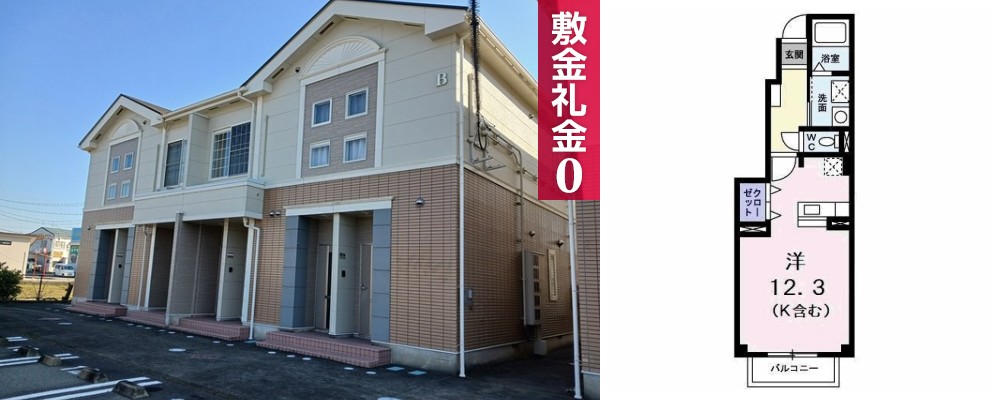 ソレイユ北島 B 102の外観と間取り図