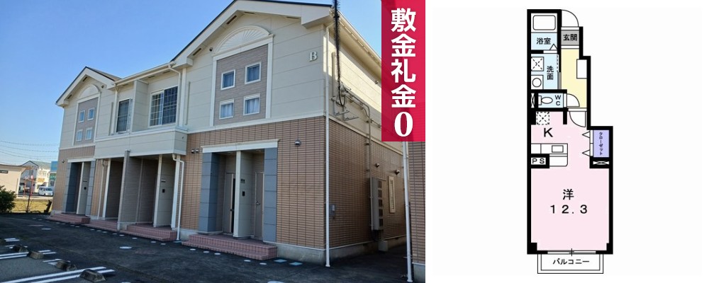 ソレイユ北島 B 103の外観と間取り図