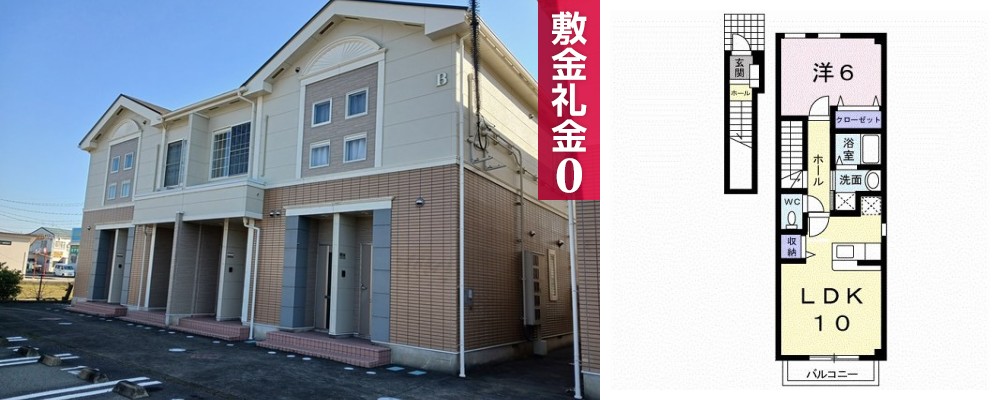 ソレイユ北島 B 201の外観と間取り図