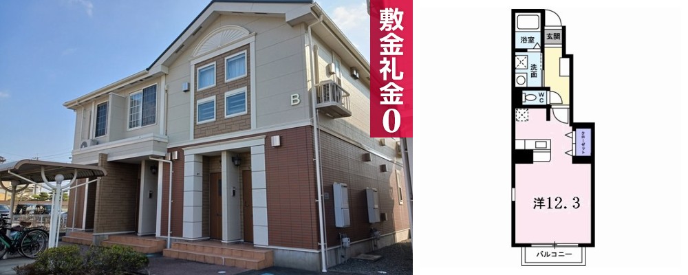 ヴィヴァーチェ 春日野 B 103の外観と間取り図