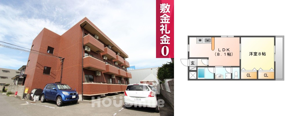 レジデンスイマイII 102の外観と間取り図