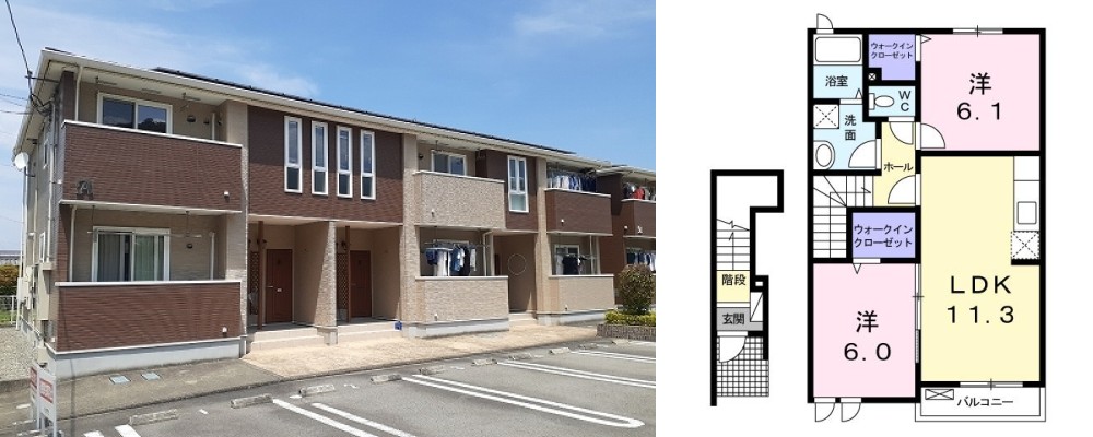 ベルコート桜A 202の外観と間取り図