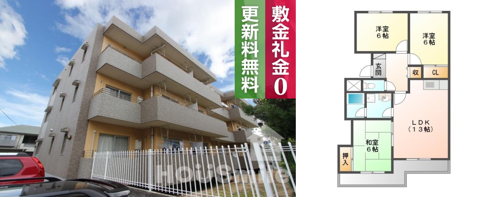 かちどき橋 マンション 3LDK 1Dの外観と間取り図