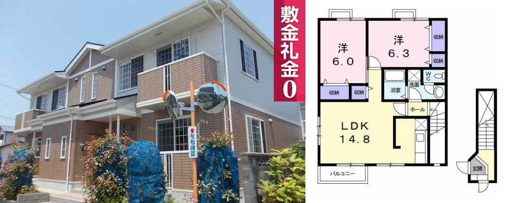 ウイング宮津B 201の外観と間取り図