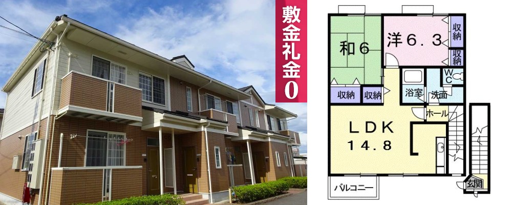 ハートフル鴨島 B 202の外観と間取り図