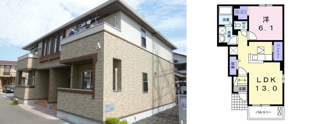 フルール 蘭A 102の外観と間取り図