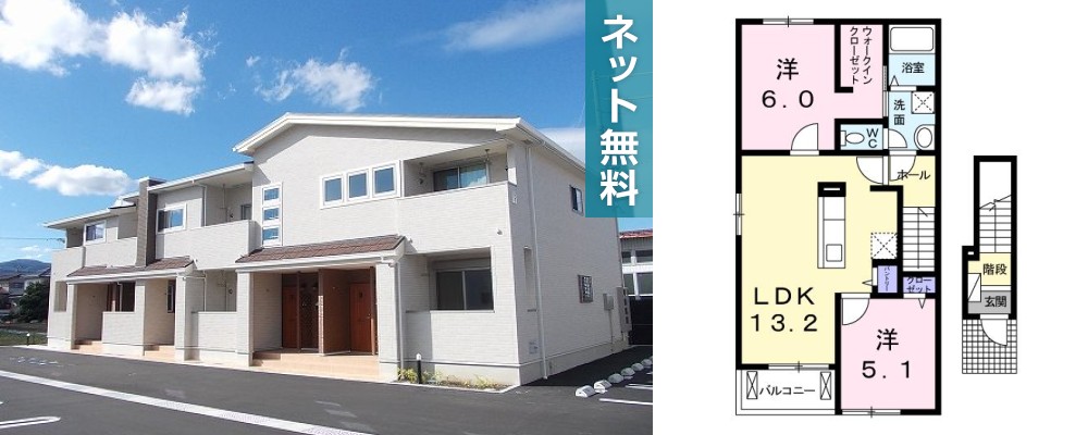 メロータウンB 201の外観と間取り図