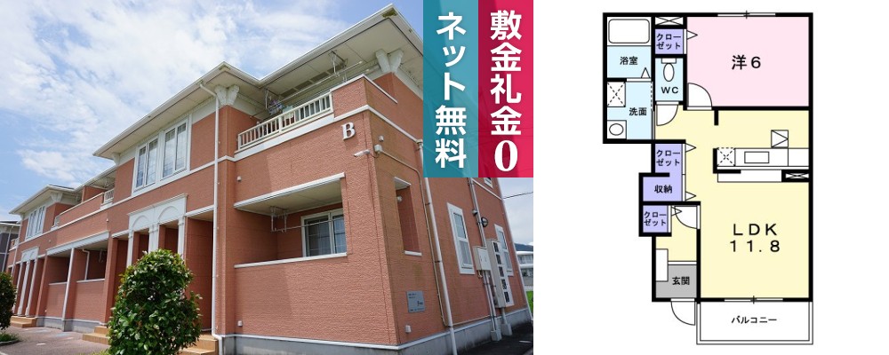 アプリコット・サン B 102の外観と間取り図
