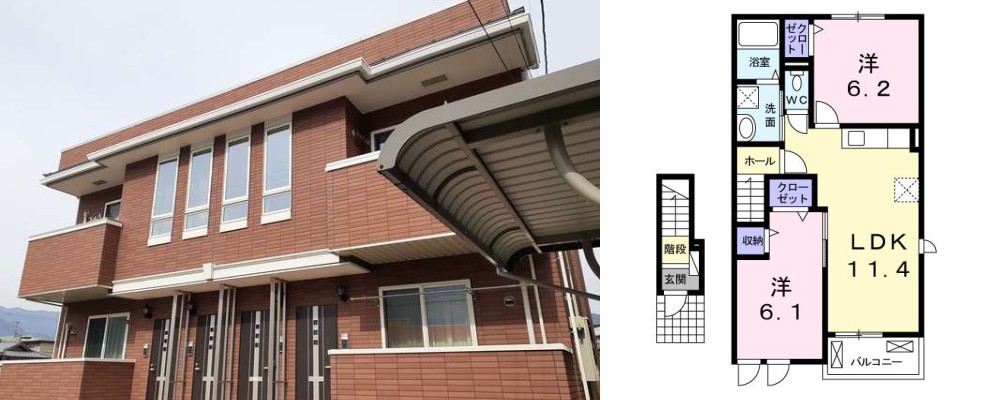 レーヴ・エスポワール 202の外観と間取り図
