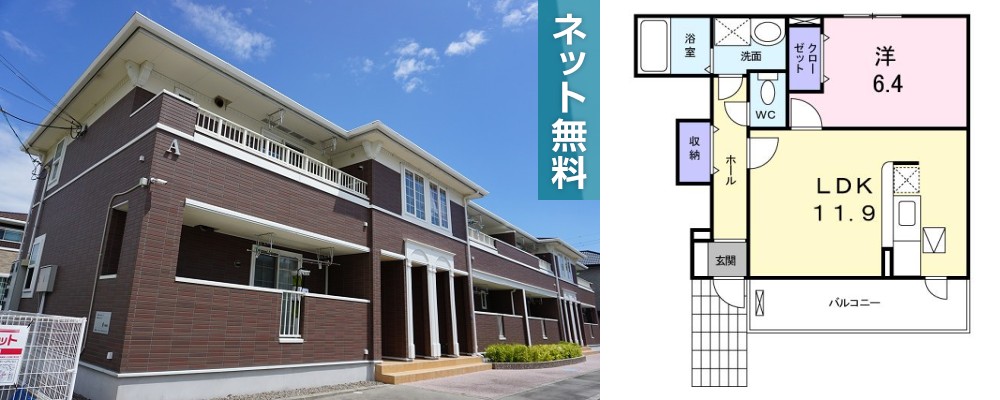サニースクエアA 102の外観と間取り図