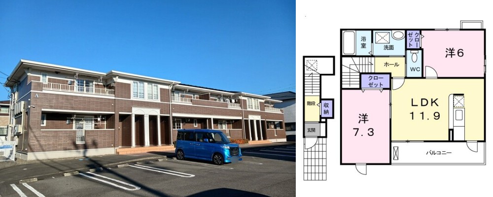 サニースクエアA 205の外観と間取り図