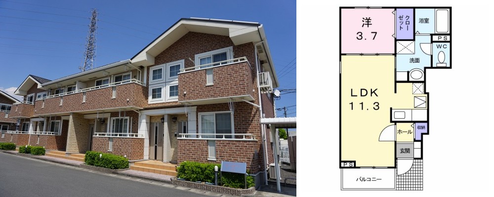 プレアヴェニューE 101の外観と間取り図