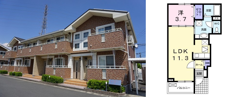 プレアヴェニューE 102の外観と間取り図