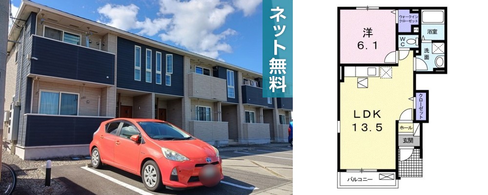アルフォート藍住 101の外観と間取り図