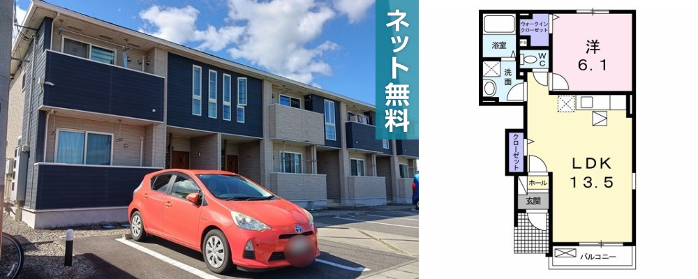 アルフォート藍住 105の外観と間取り図