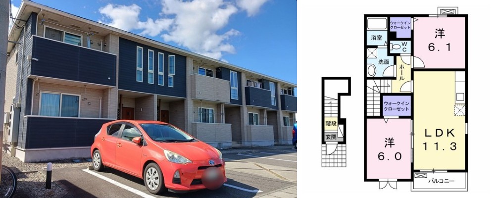 アルフォート藍住 205の外観と間取り図