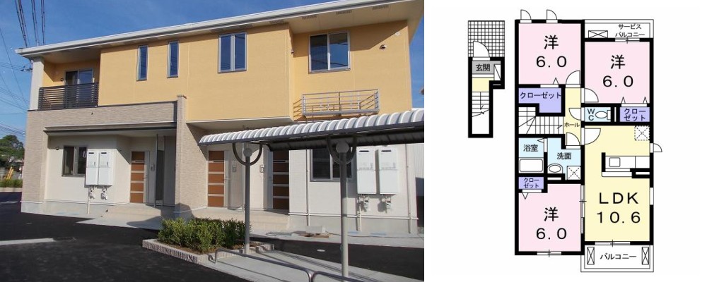 カーサ・セレーノA 201の外観と間取り図