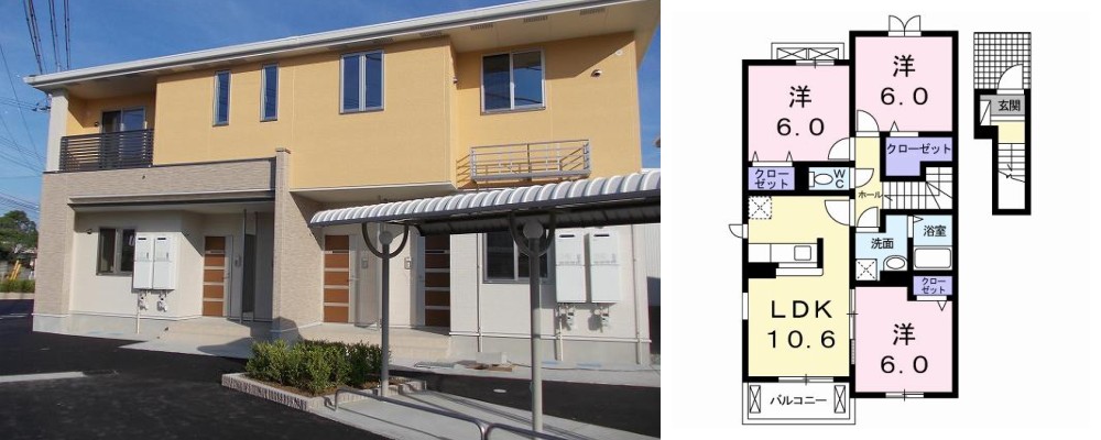 カーサ・セレーノA 202の外観と間取り図