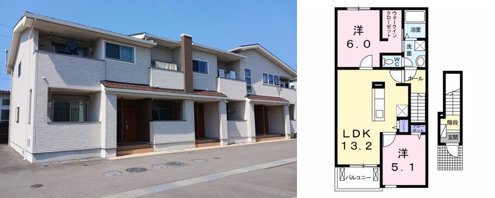 メロータウンA 203の外観と間取り図