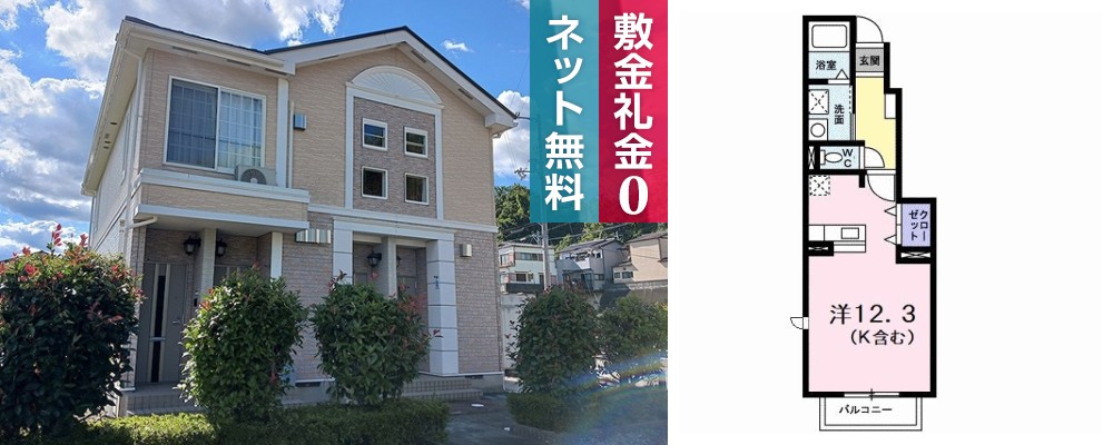 プリムヴェールA 102の外観と間取り図
