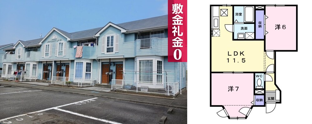 グレイスランド鳴門B 102の外観と間取り図