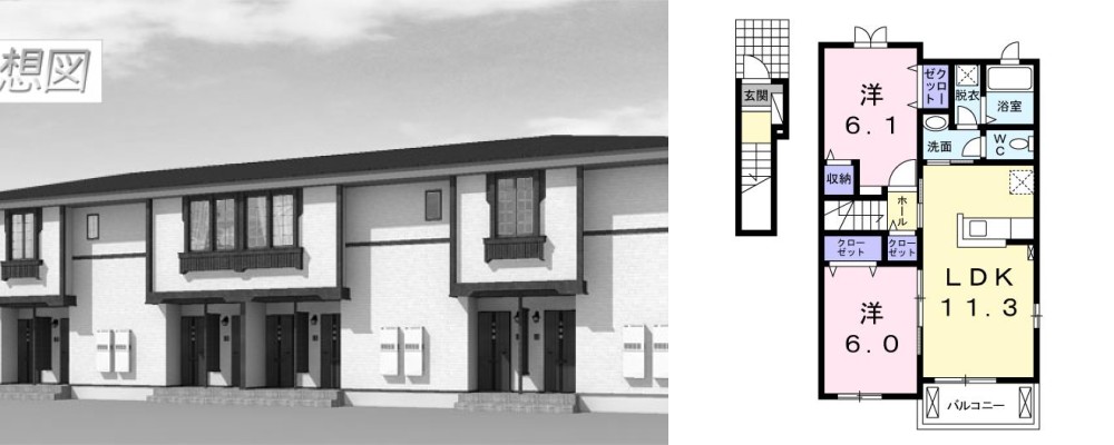 シェーン パラスト C 201の外観と間取り図