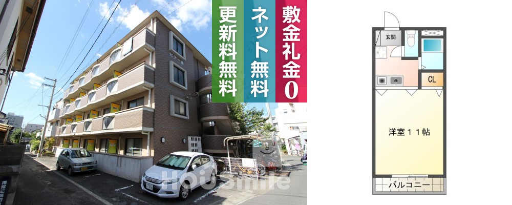 中常三島町 マンション 1K 304の外観と間取り図