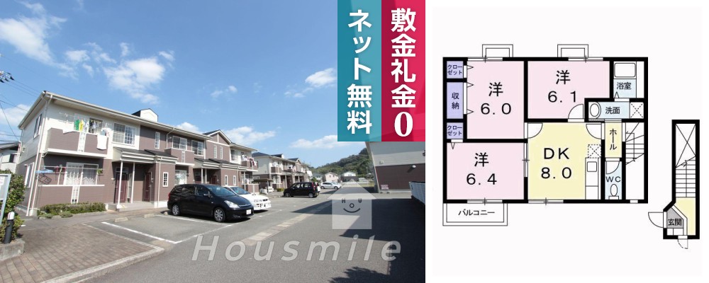 ハッピースクエアー III 202の外観と間取り図