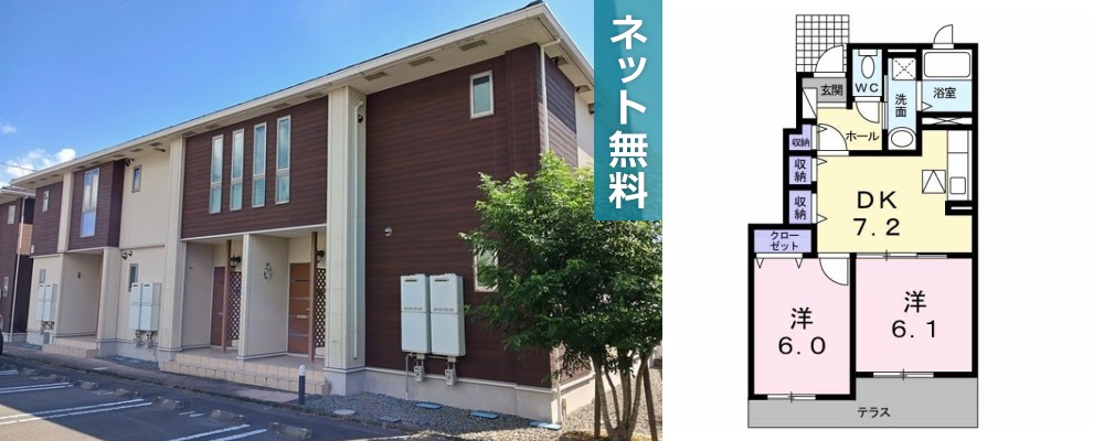 ルピナスB 102の外観と間取り図