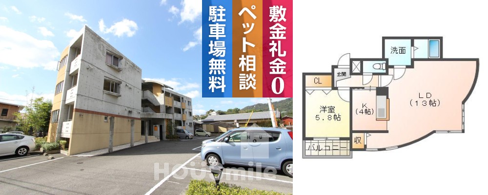 八万町 マンション 1LDK 205の外観と間取り図