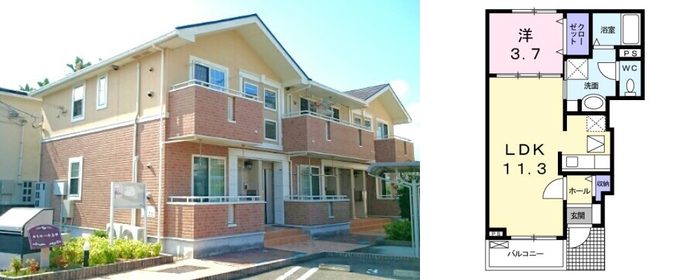 ルミエール上中 102の外観と間取り図