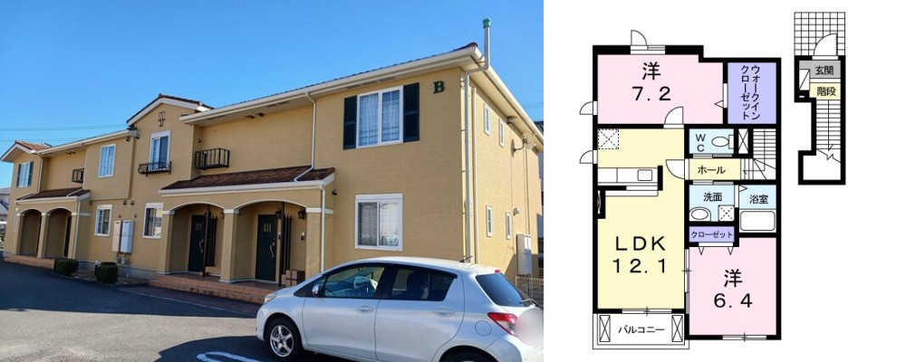 サンヴィラージュ B 205の外観と間取り図