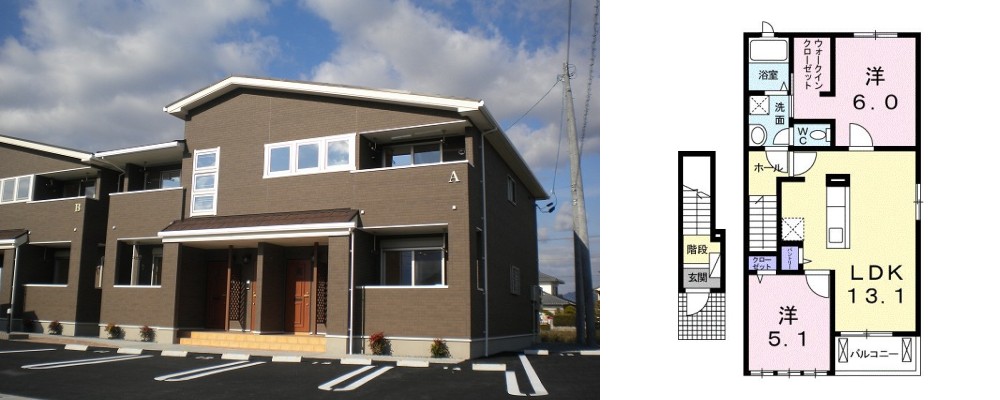 グレイスフル江川 A 202の外観と間取り図