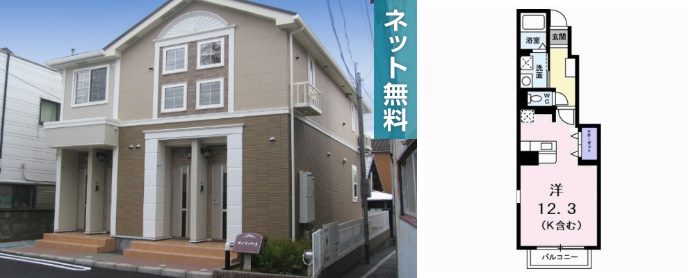 サンリットA 102の外観と間取り図