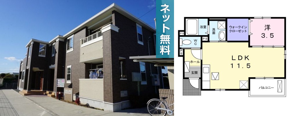 ルミエール六反地 102の外観と間取り図