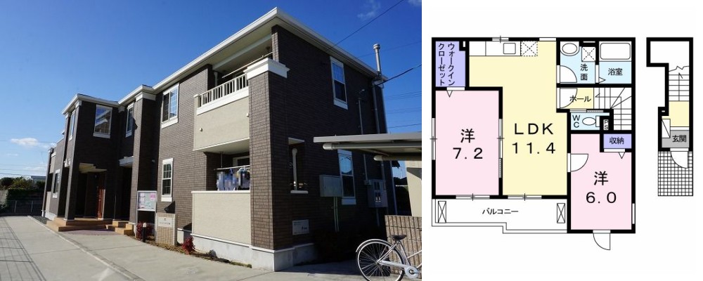 ルミエール六反地 201の外観と間取り図