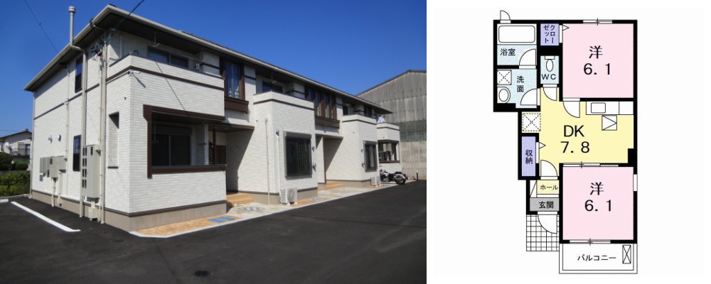 ユーズガーデン I 105の外観と間取り図