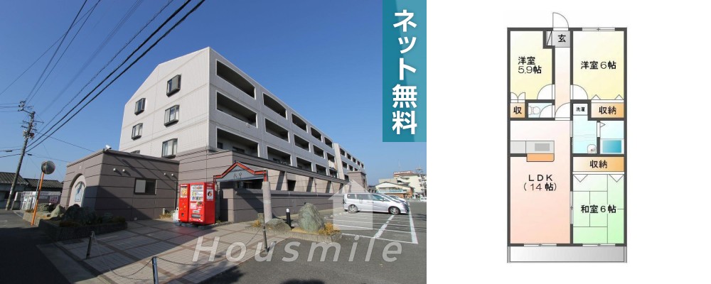 グランコート鈴の宮 403の外観と間取り図
