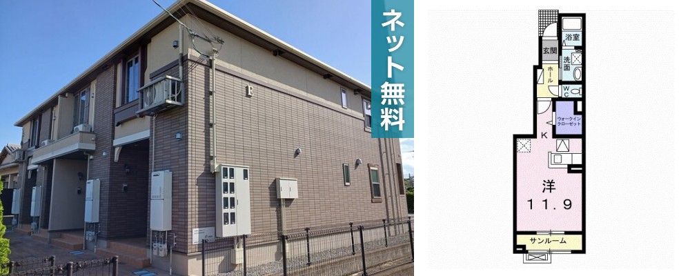 ハピネス 北島E 102の外観と間取り図