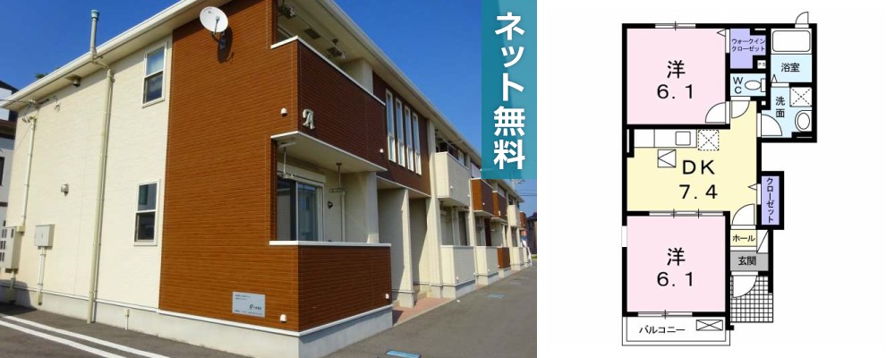 ルミエール下大野 A 101の外観と間取り図