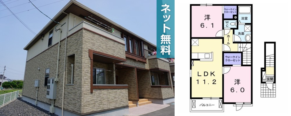 フルール 蘭B 201の外観と間取り図